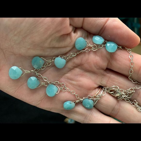 STERLING SILVER AQUA CHALCEDONY BRIOLETTE NECKLACE - Picture 1 of 4